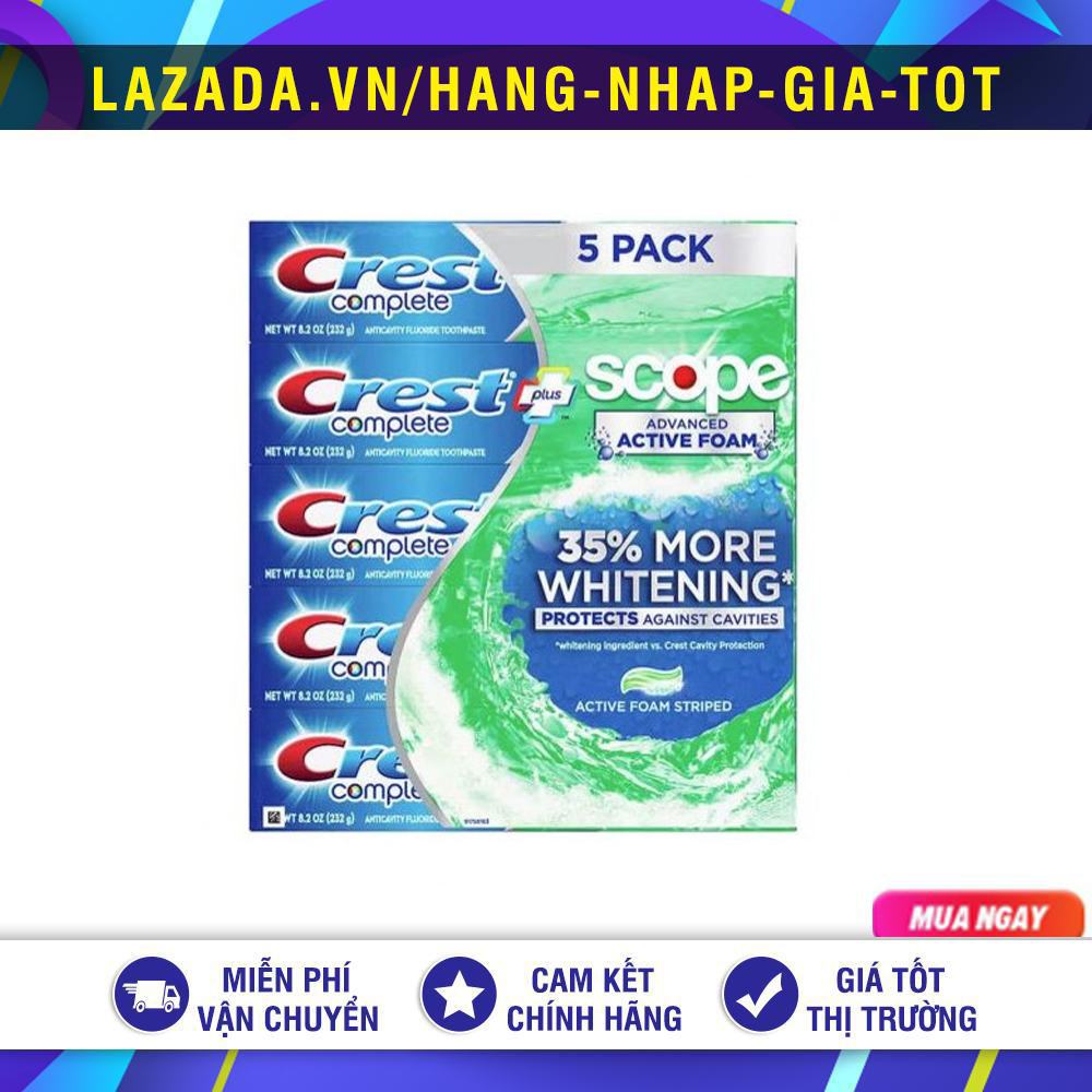 Set 5 tuýp kem đánh răng crest extra scope 232g x 5 tuýp mỹ