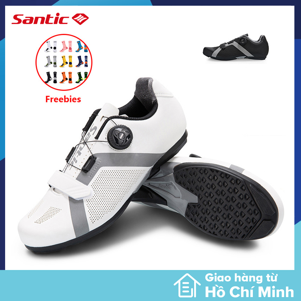Santic Giày đạp xe không khóa dành cho nam và nữ, phần trên giày thoáng khí, đế giày bằng cao su, hệ thống dây thắt ATOP với nút xoay S20016