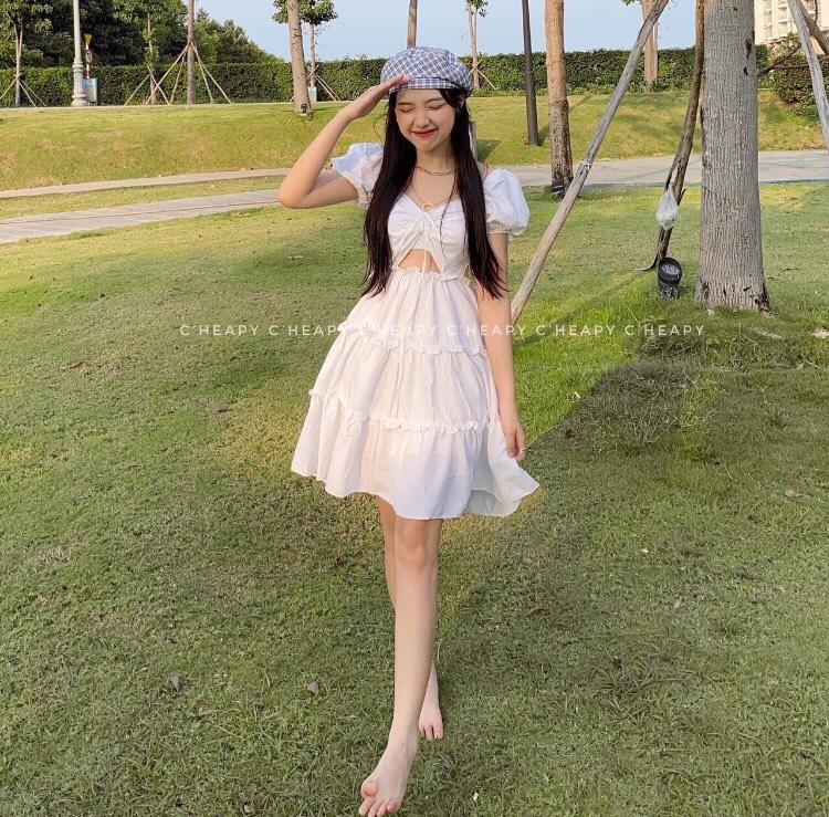 Váy đầm nữ, váy trắng nữ đi chơi, dự tiệc, đầm nữ dáng xòe tiểu thư [VÁY HBUNG]