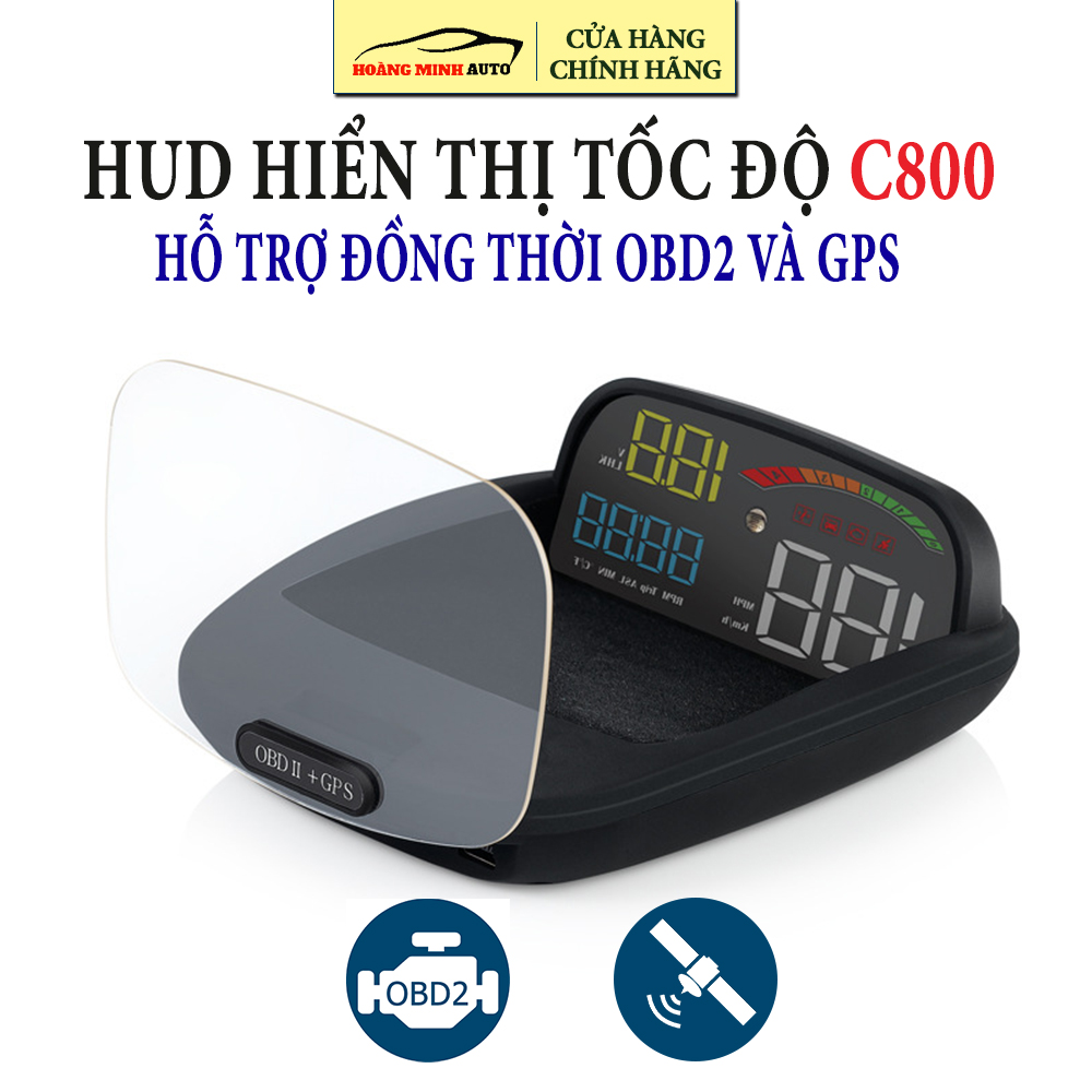 Hud hiển thị tốc độ xe ô tô và cảnh báo C800 - tặng kèm dây cable OBD2