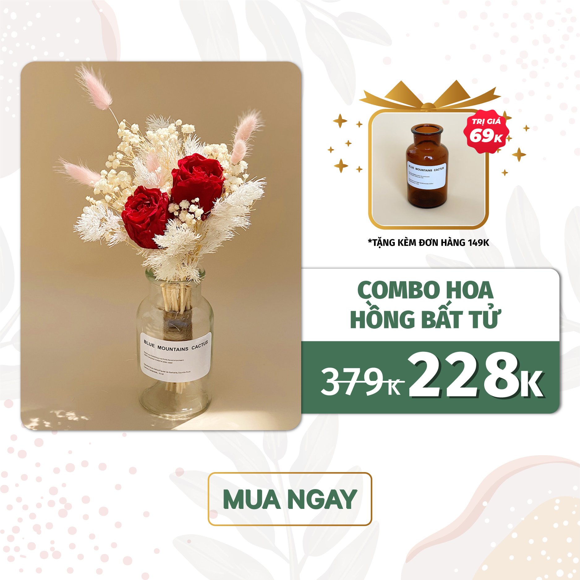 Hoa khô - combo hoa hồng bất tử trang trí phòng ngủ, phòng khách, bàn làm việc vintage