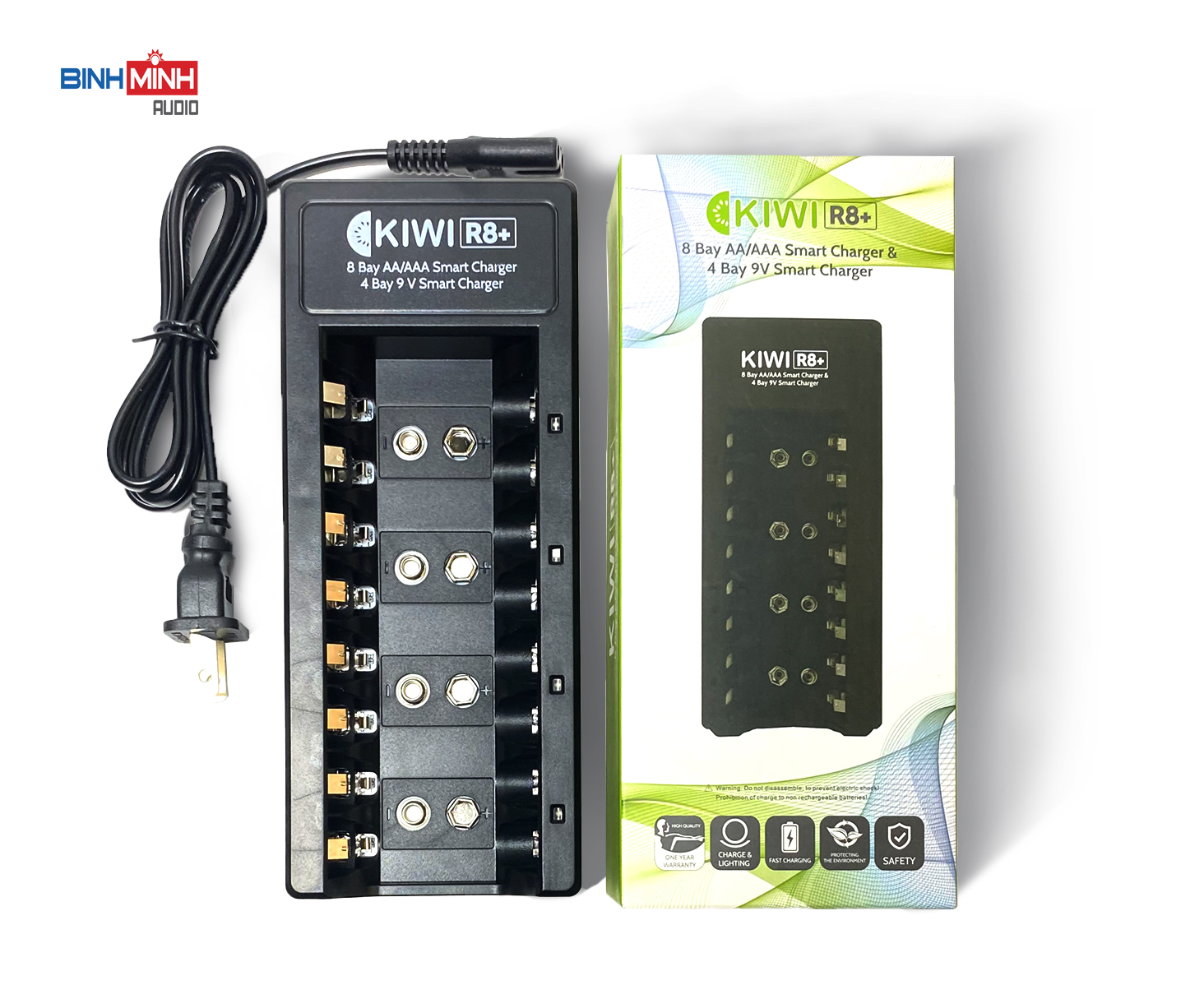 Bộ sạc pin đa năng KIWI R8+ (sạc pin AA, AAA, 9V) - Hàng chính hãng