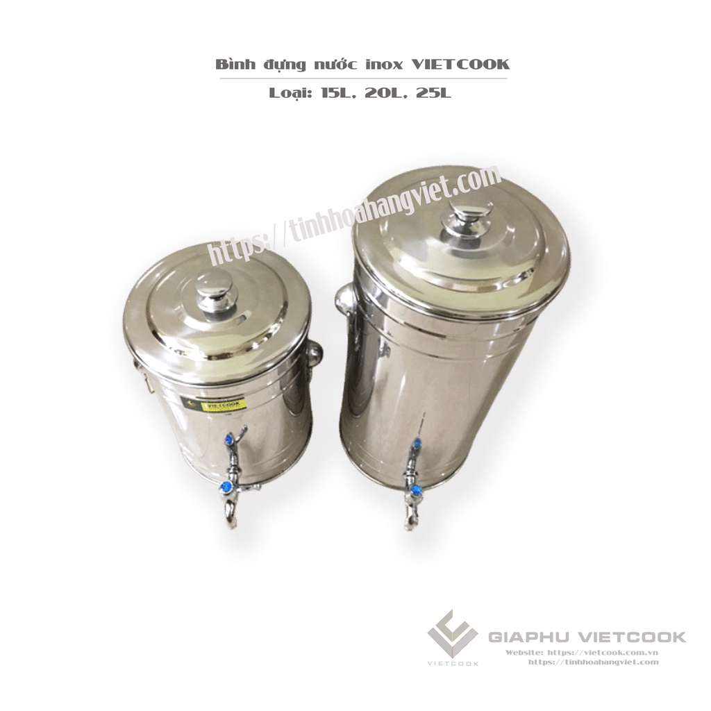 Bình nước inox sus304 vietcook - loại: 15l, 20l, 25l có vòi