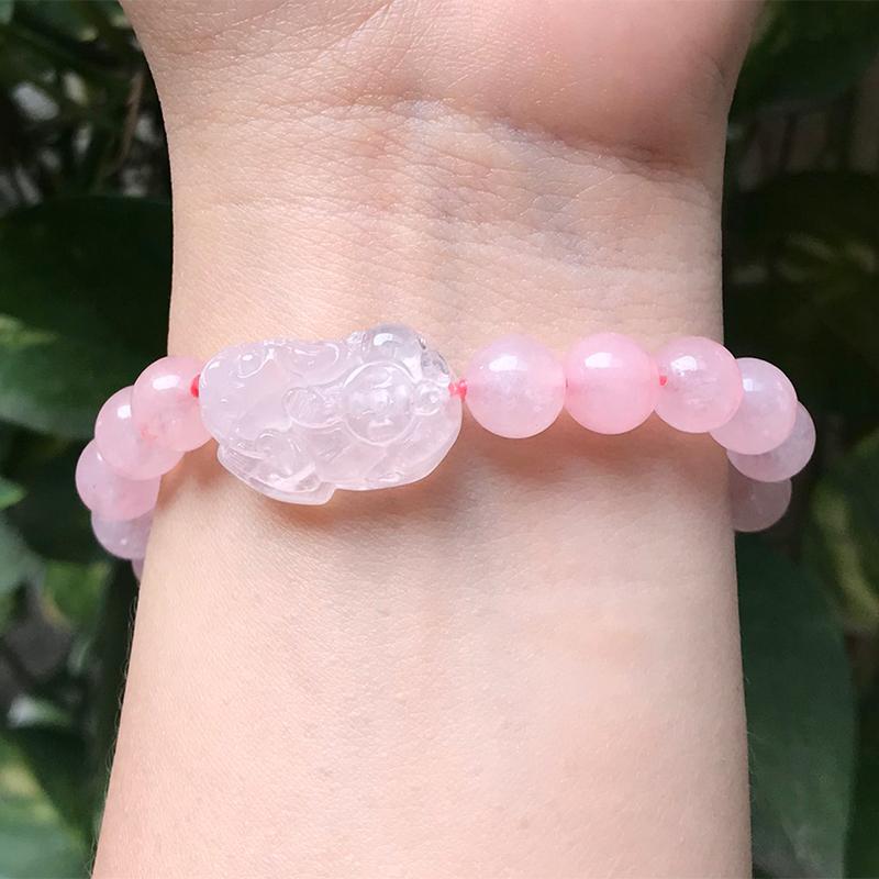 Vòng tay phong thủy đá thạch anh hồng tỳ hưu - size 8mm