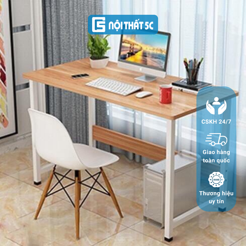 Bàn máy tính KT 1m, bàn học sinh, bàn làm việc kiểu Hàn chân sắt sơn tĩnh điện chống gỉ bền bỉ, mặt gỗ mdf phủ melamine chống xước dễ vệ sinh
