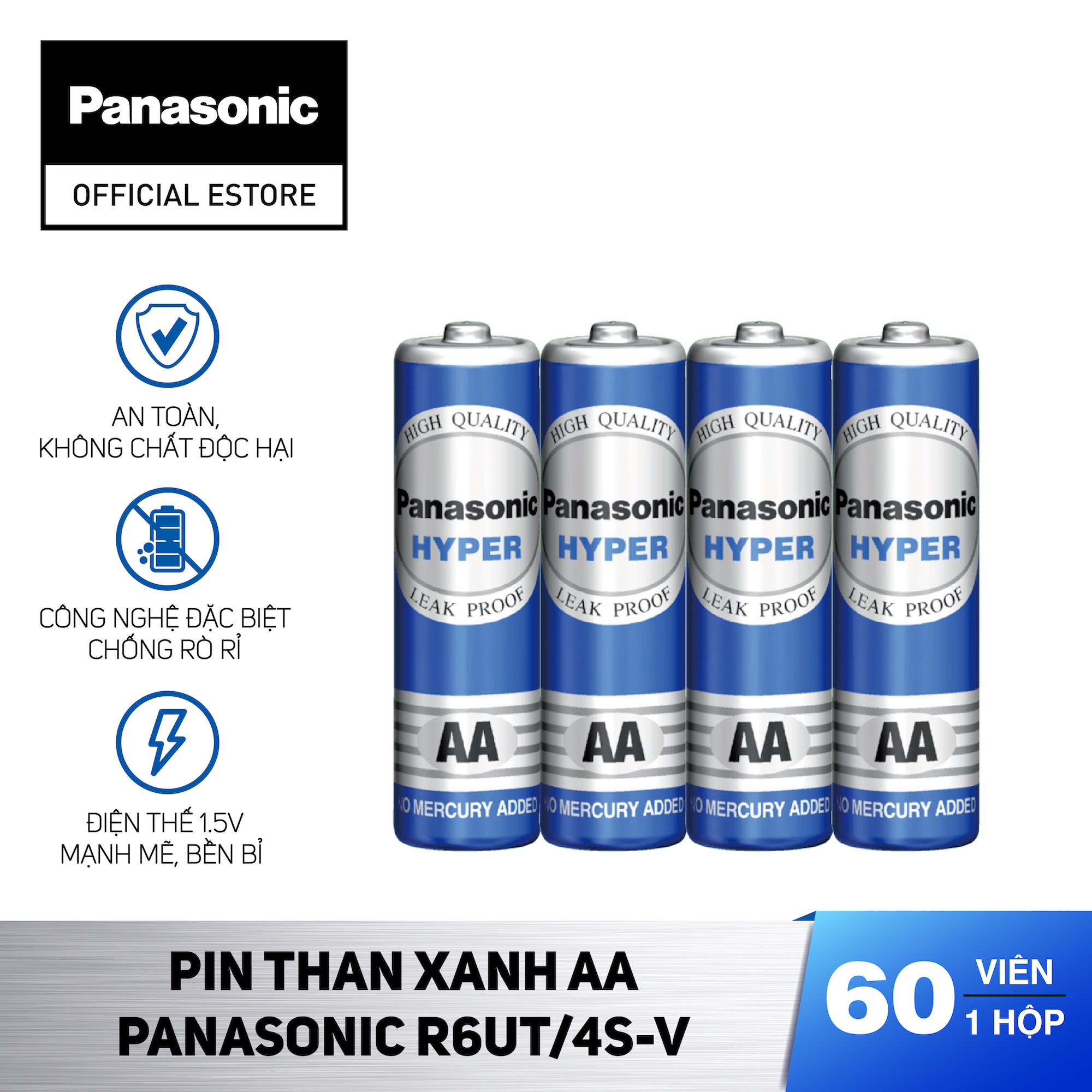 Hộp 60 viên Pin than xanh AA Panasonic R6UT/4S-V – Hàng Chính Hãng
