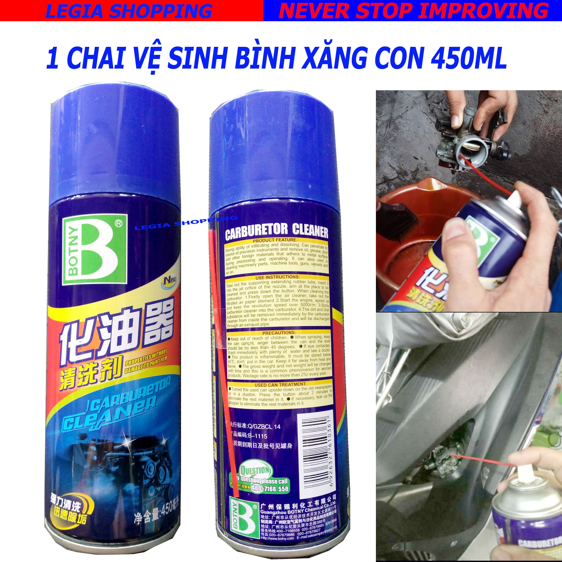 1 CHAI XỊT RỮA BÌNH XĂNG CON - HỌNG GA - CHẾ HÒA KHÍ 450ML BOTNY
