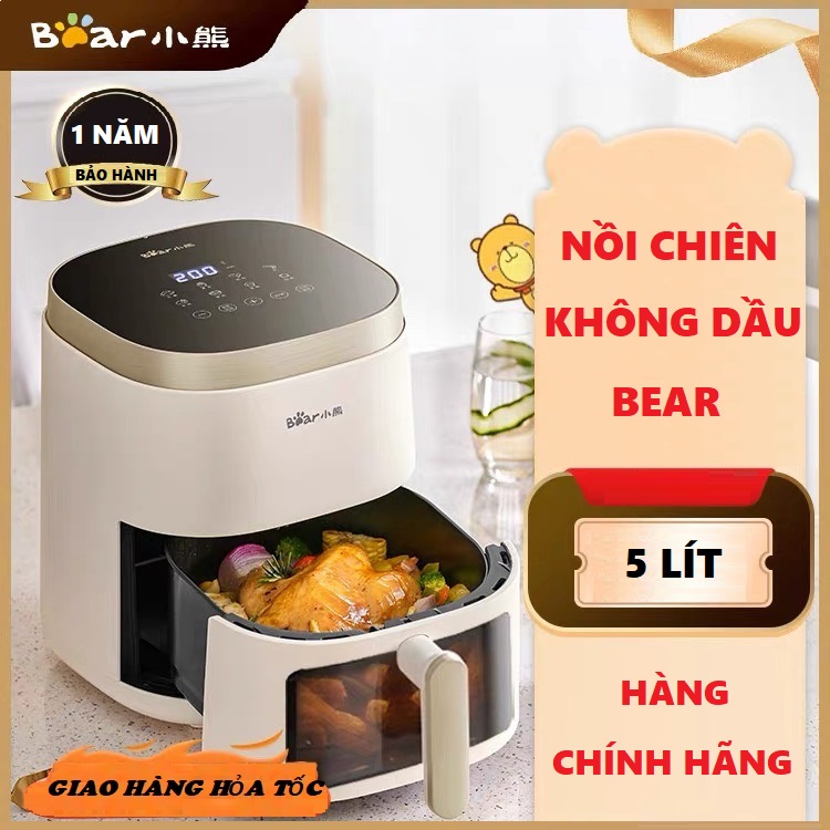 Nồi Chiên Không Dầu Bear 5 Lít cao cấp, màn hình cảm ứng, công suất 1550W, có đèn, phù hợp 3 -6 người