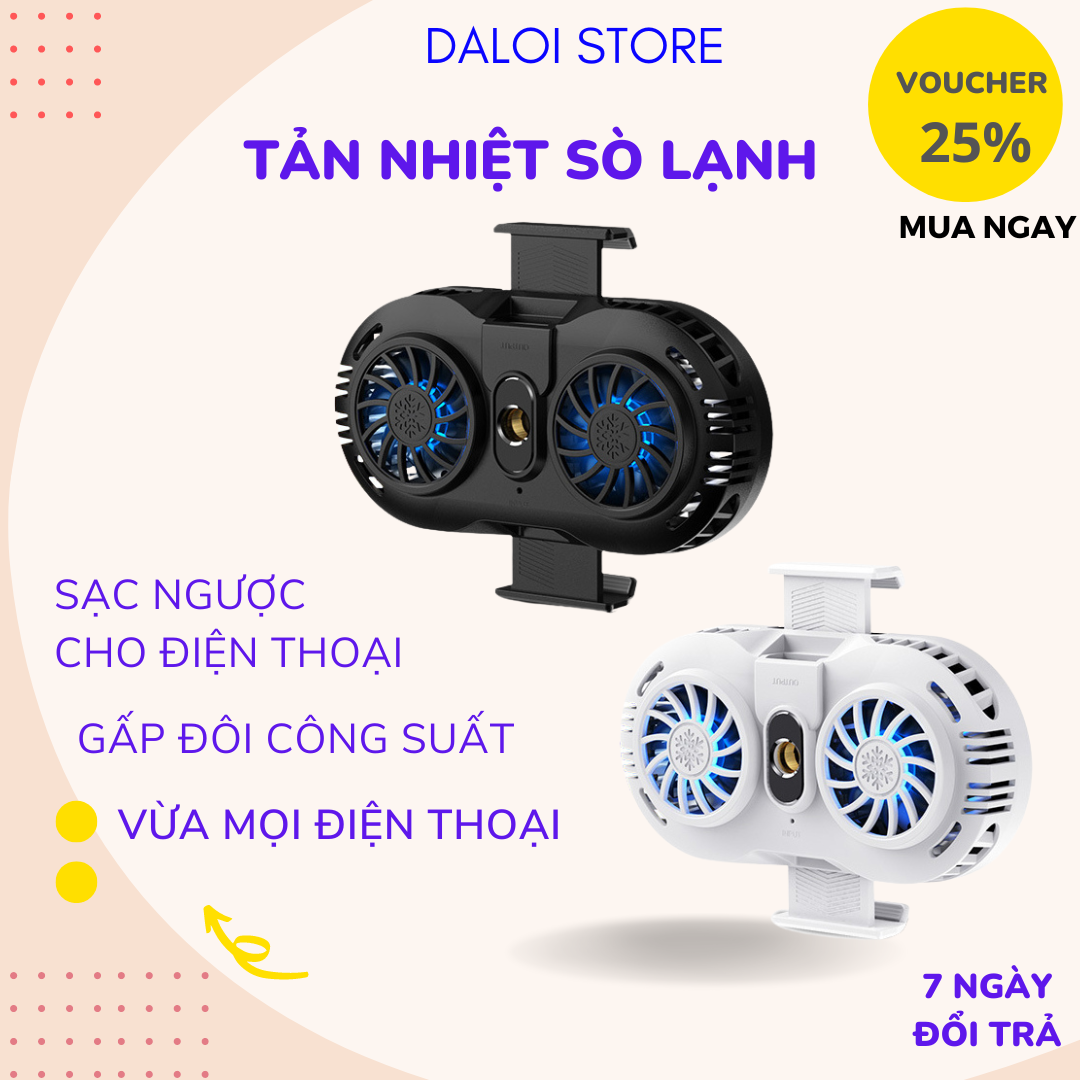 Quạt tản nhiệt điện thoại 2 quạt AH102 sò lạnh memo Gaming sạc ngược cho điện thoại DALOI STORE