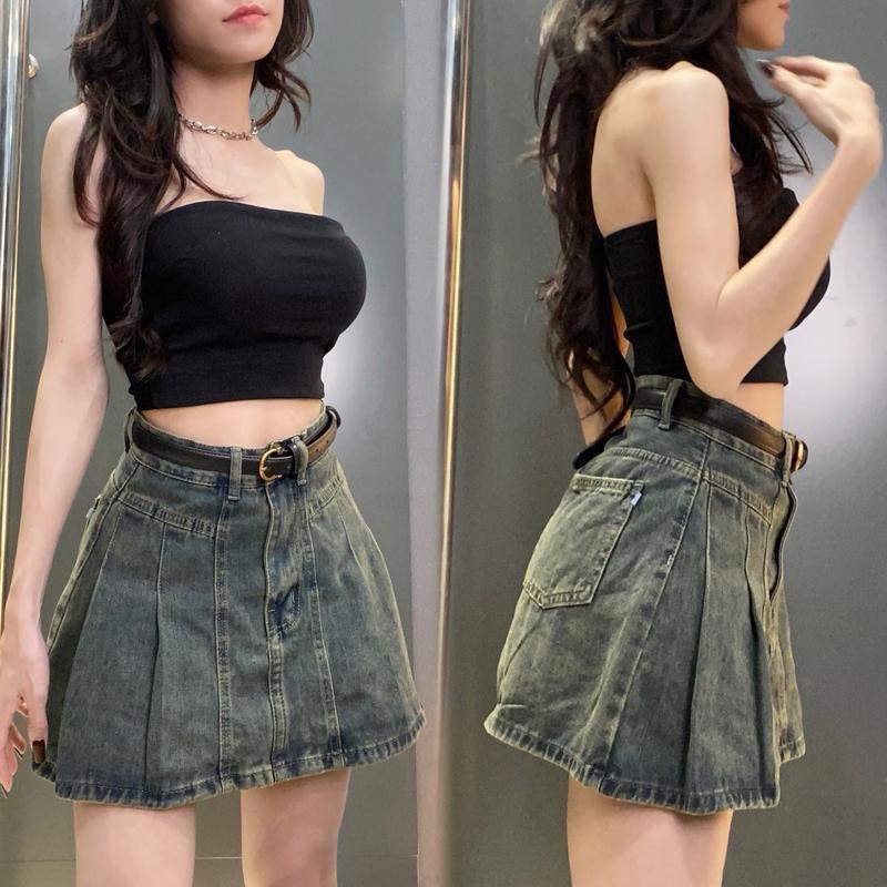 Chân váy jeans nữ xòe xếp ly mới siêu hot
