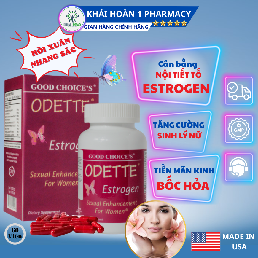 Viên uống Estrogen ODETTE-Cân bằng nội tiết tố nữ,tăng cường sinh lý... - Hộp 60 viên