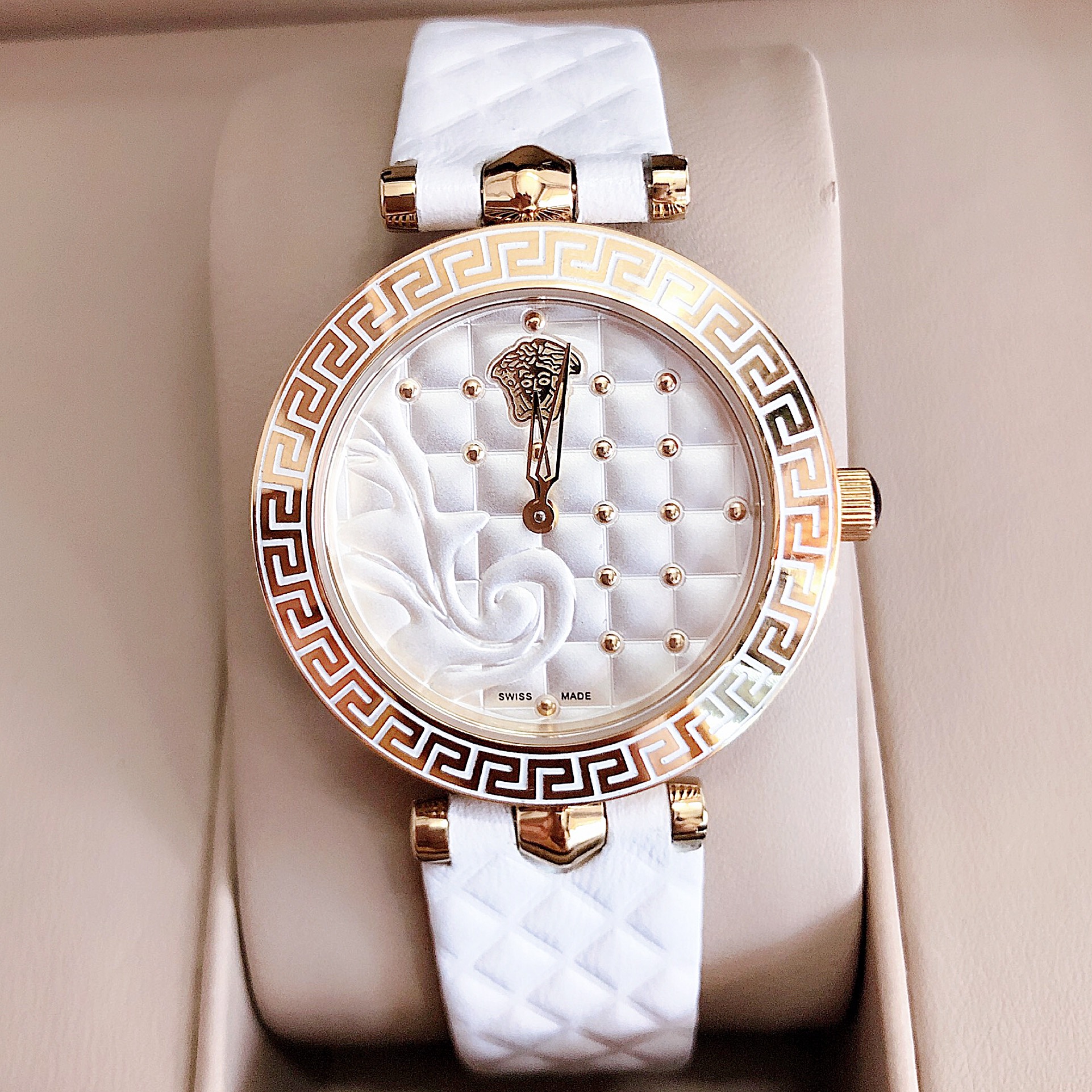 [HCM]Đồng Hồ Versace Vanitas Diamonds Gold Nữ Dây Da Trắng 34mm