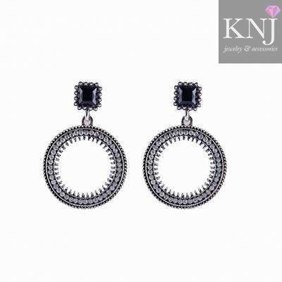 Bông tai nữ dài đính khoen tròn lớn - b0909