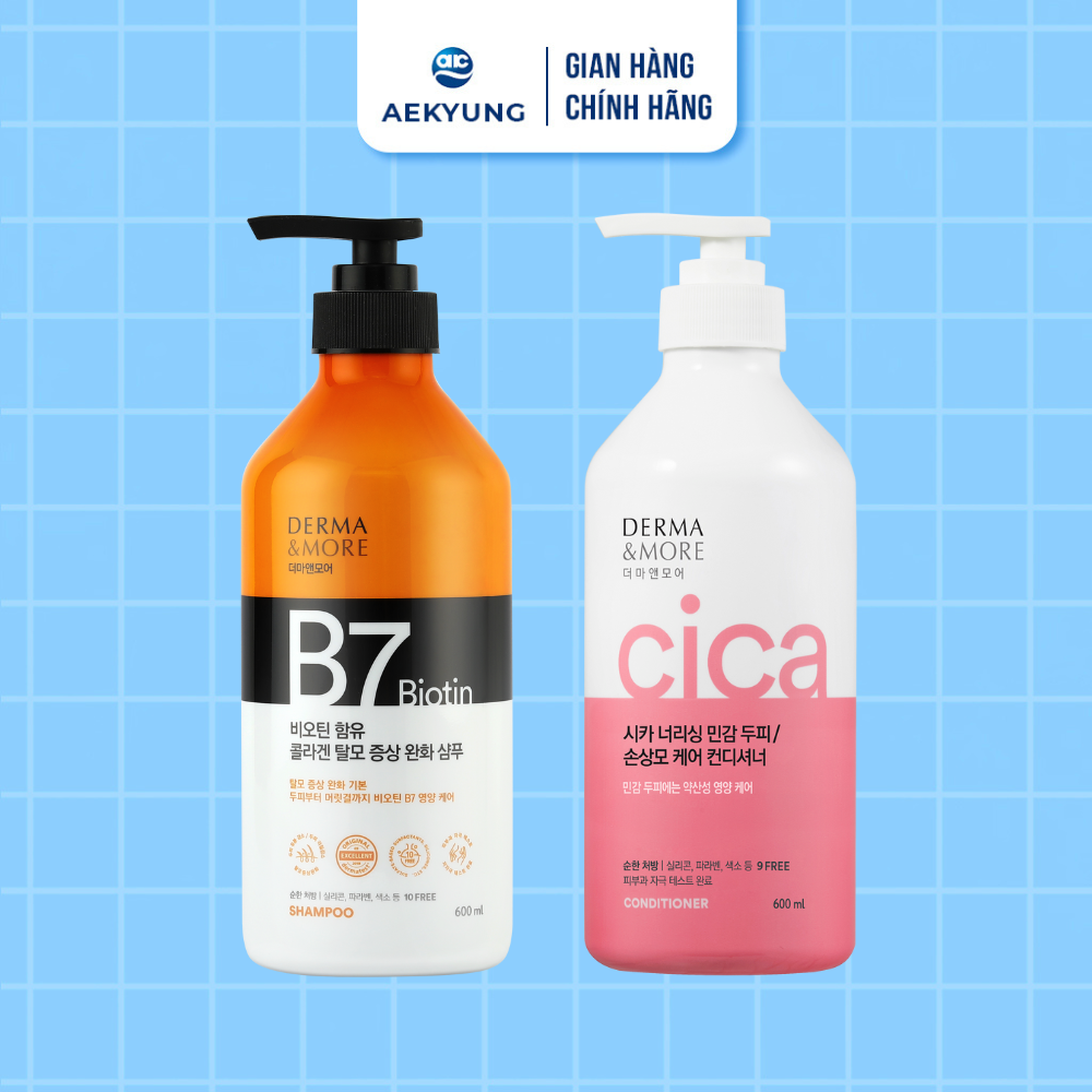 Bộ Dầu Gội Xả BIotin B7 Derma More Giảm Rụng Tóc Kích Thích Mọc Tóc, Cho Tóc Chắc Khỏe 600ml