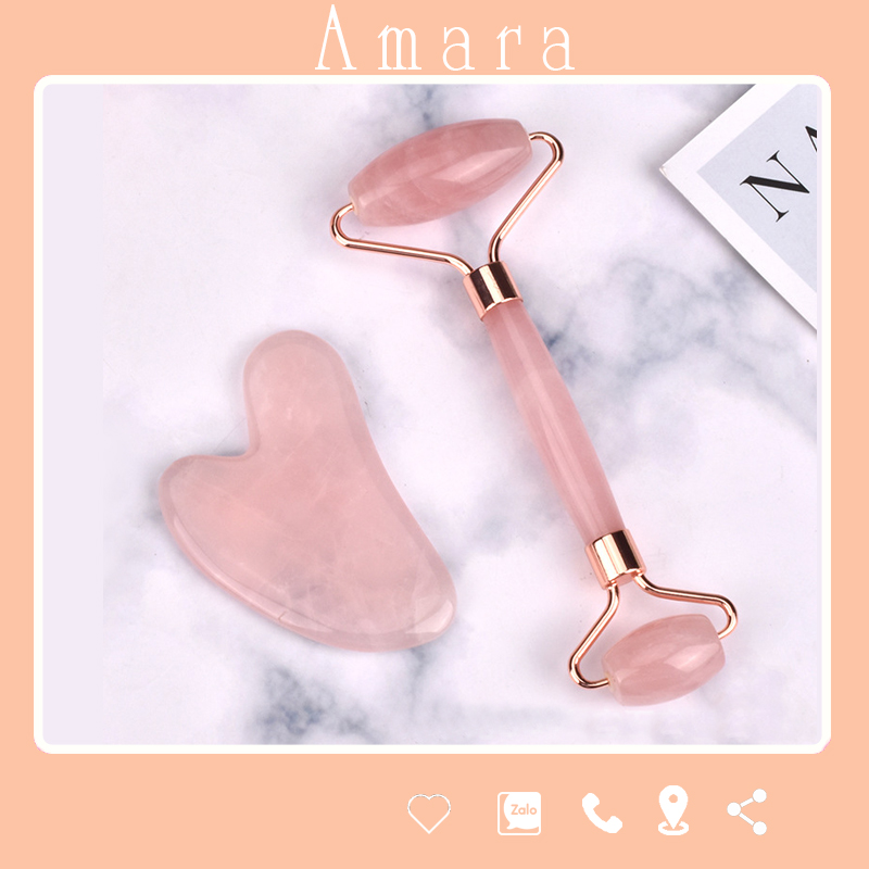 Combo Cây lăn massage mặt bằng đá tự nhiên kết hợp đá guasha massage mặt nâng cơ trẻ hóa vùng da mặt và da cơ thể