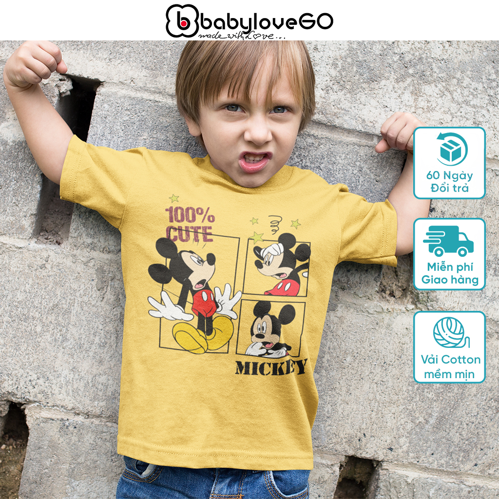 Áo thun ngắn tay cho bé BabyloveGO áo cộc tay vải cotton in hình Mickey