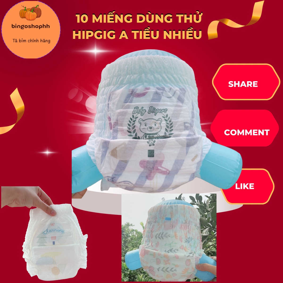 10 MIẾNG DÙNG THỬ Tã bỉm quần/dán hipgig 100 miếng đủ size S M L Xl XXL, hàng xuất Nhật cao cấp, GỬI MẪU NGẪU NHIÊN