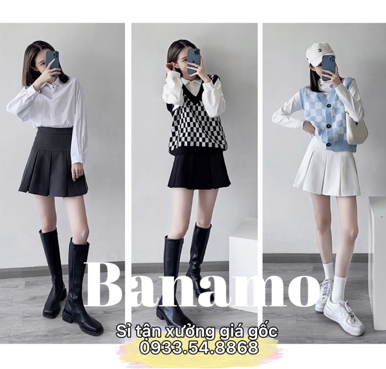 Chân váy tennis xếp ly to 3 màu trendy đen trắng xám thời trang Banamo Fashion 5321