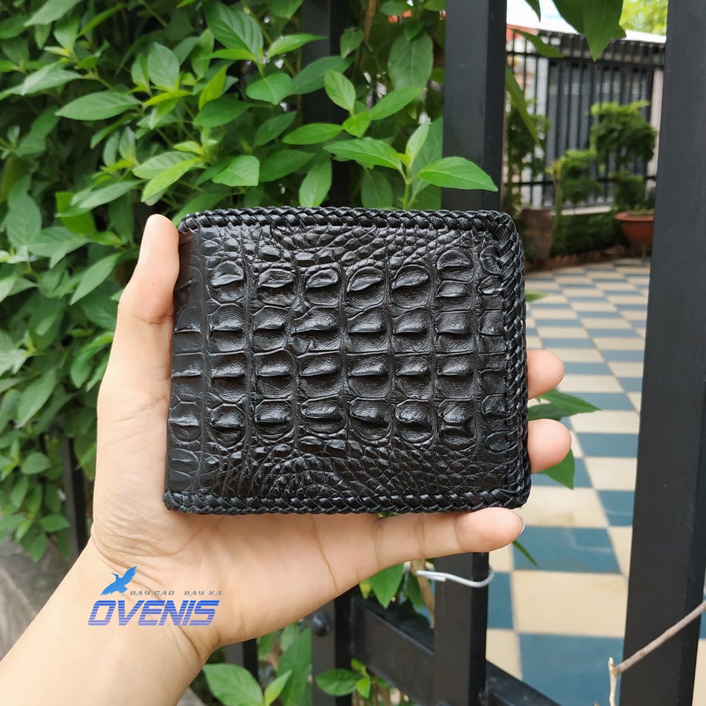 Ví da cá sấu 2 mặt đan viền thủ công bền bỉ. GAI LƯNG CÁ SẤU RẤT ĐẸP!