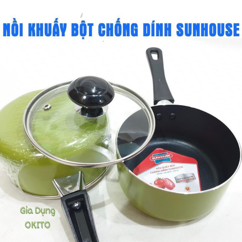 Nồi quấy bột chống dính OKITO 14Cm, quánh chống dính, nồi quấy cháo cho bé