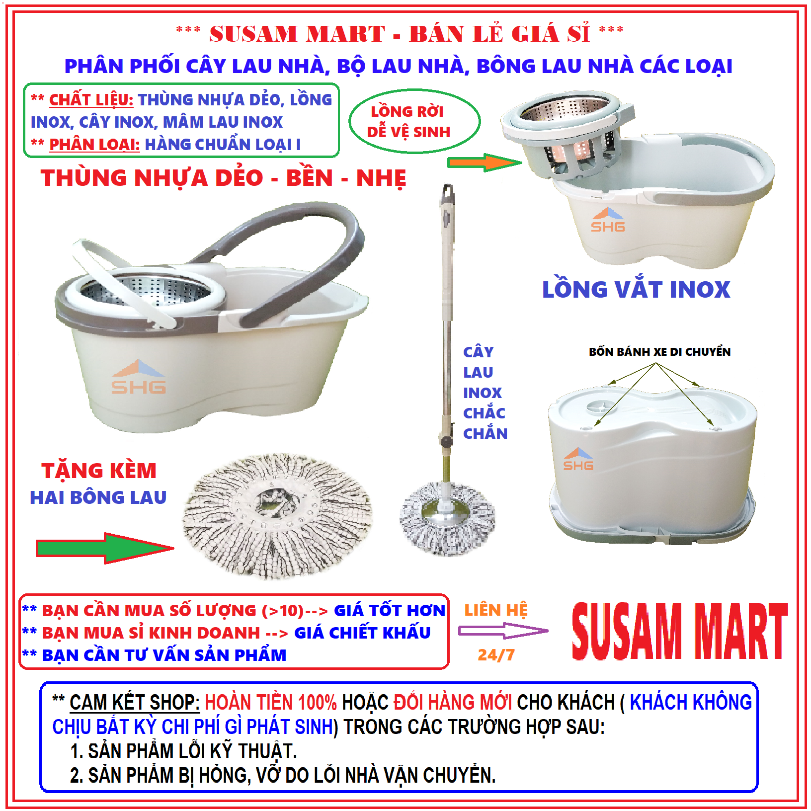 BỘ LAU NHÀ 360 ĐỘ KIỂU LỒNG GIẶT INOX CÓ THỂ THÁO RỜI DỄ VỆ SINH , CÂY LAU NHÀ INOX CHẮC CHẮN HÀNG CAU CẤP CÓ BỐN BÁNH XE DI CHUYỂN