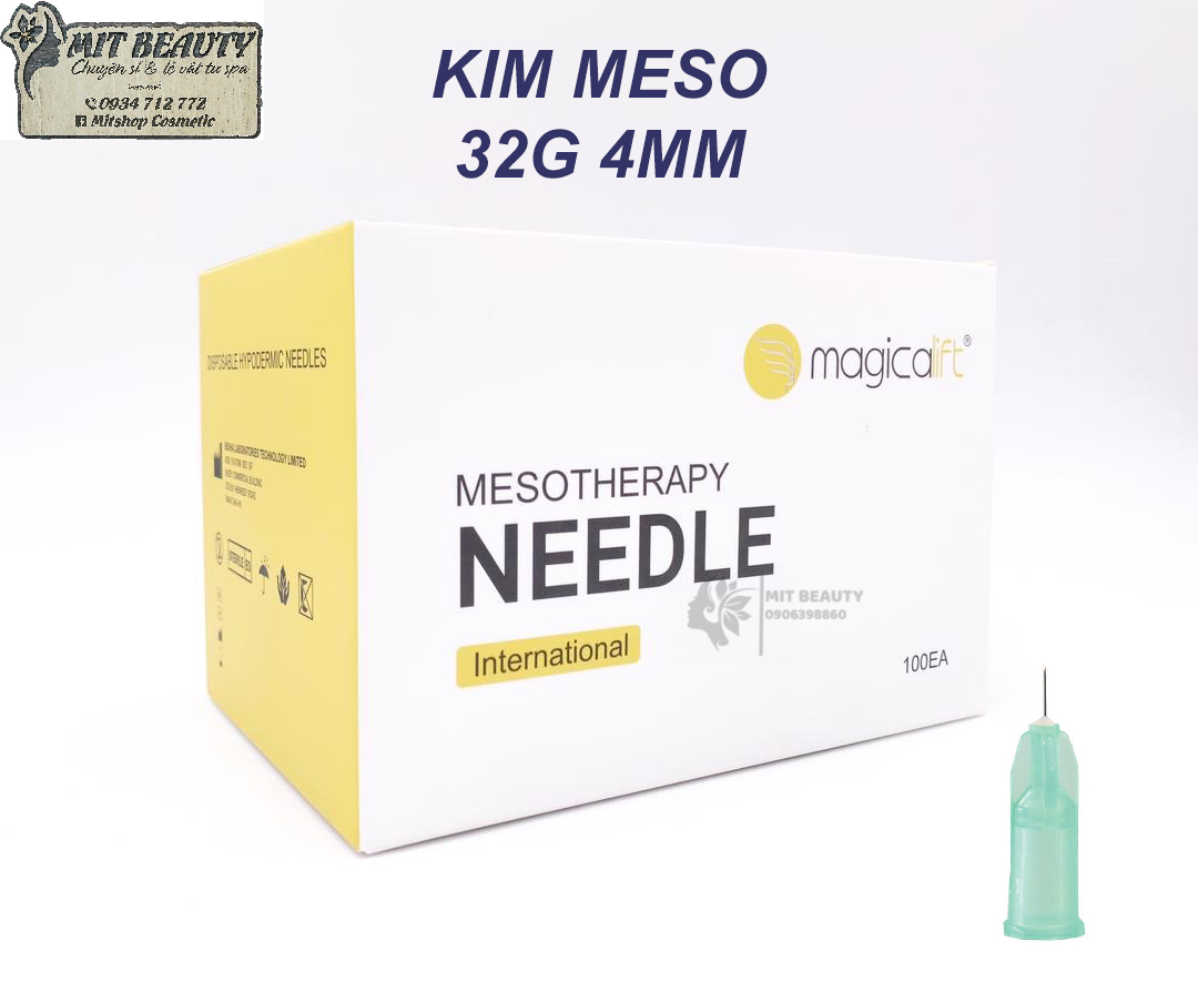 Needle mesotherapy- hộp 100 kim meso 32g 4mm siêu nhỏ cao cấp magicalift - kim tiêm căng bóng prp cá hồi