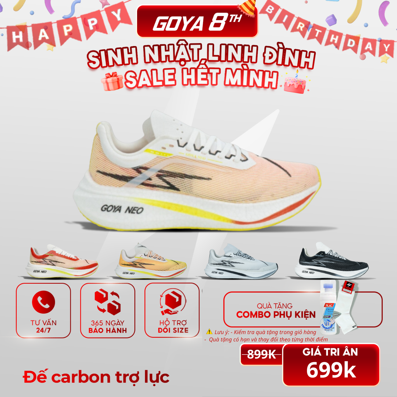 Giày thể thao chạy bộ nam nữ Goya Neo - Đế carbon chống xoắn, siêu nhẹ êm năm 2025