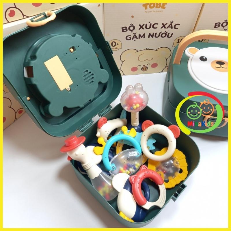 Bộ xúc xắc gặm nướu tobé 10 chi tiết hộp gấu phát nhạc có đèn an toàn cho bé xx24