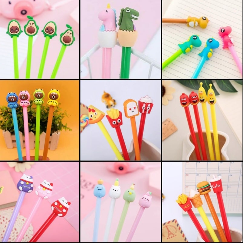 Combo 10 Bút Gel Mực nước Hình Thú Hoạt Hình Mực Tím Mực Xanh Mực Đen đẹp dễ thương siêu cute giá rẻ