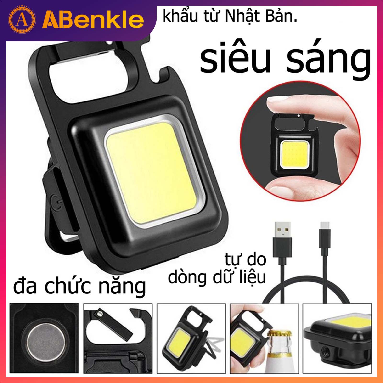 Đèn LED móc khóa di động nhỏ / Đèn pin sạc USB 3 chế độ sáng Đèn pin bỏ túi và dụng cụ mở chai / Đèn câu cá cắm trại ngoài trời khẩn cấp trong gia đình