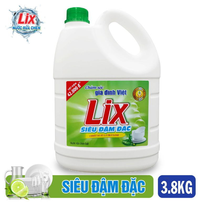 Nước Rửa Chén LIX 3.6Kg Siêu Đậm Đặc Trà Xanh