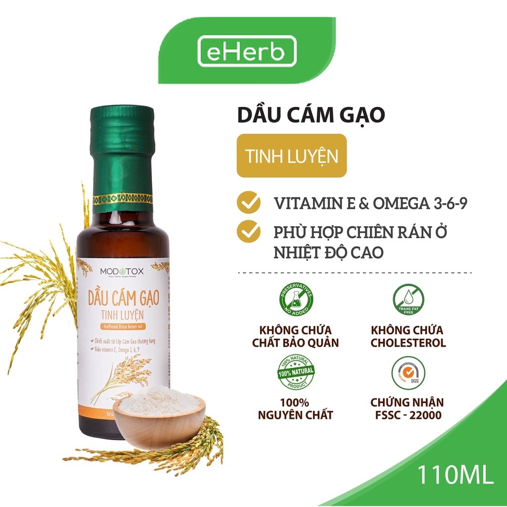 Dầu Cám Gạo Cao Cấp MODOTOX Tinh Luyện 100% Chiên Xào, Nấu Nướng Bổ Sung Omega 3,6,9 110ml - 250ml (Chai) - eherb