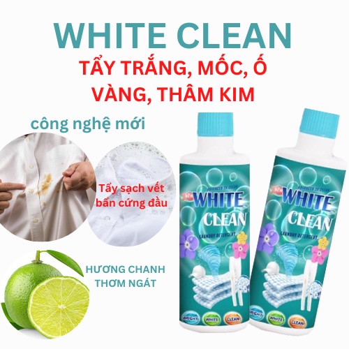 Tẩy trắng quần áo White Clean, Tẩy Mốc, Tẩy Ố Vàng Quần Áo - Dùng Cho Cả Vải Trắng Và Màu 500ml