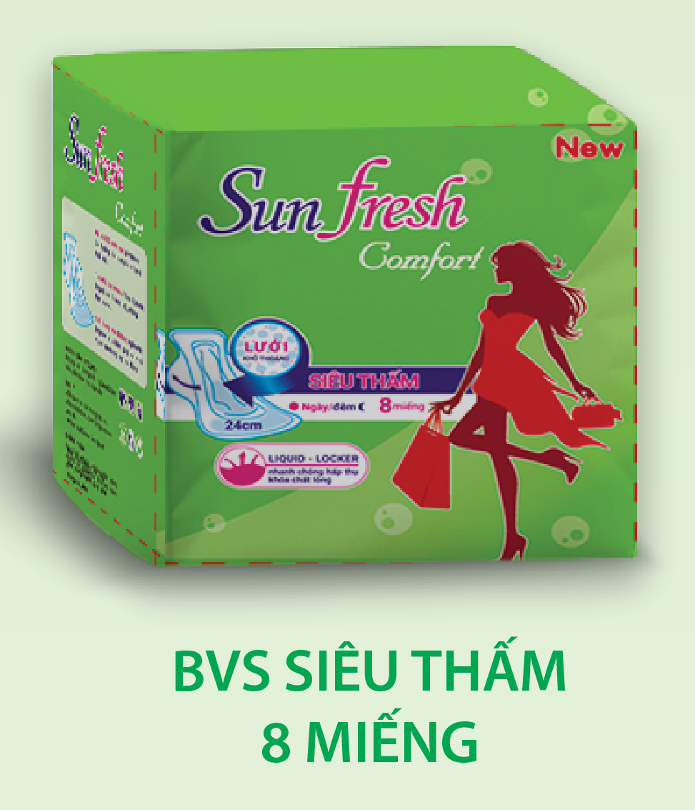 BĂNG VỆ SINH LOẠI GÓI 8 MIẾNG CÓ CÁNH SUNFRESH (NGÀY/ĐÊM)