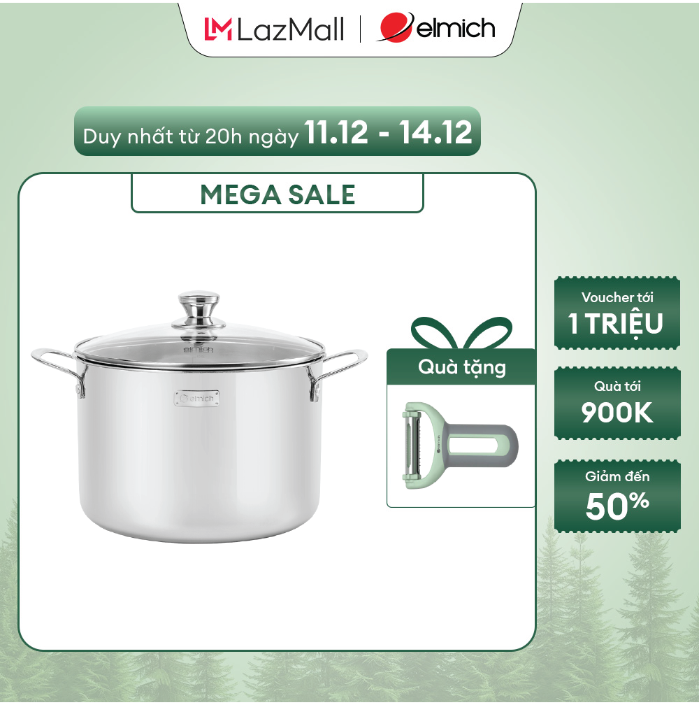 Sale năm mới- 01-03.0 Nồi luộc gà inox 3 lớp đáy liền Elmich Trimax Classic 2410OL size 28cm