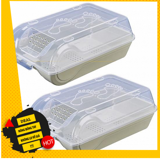 Combo 3 Hộp đựng giày dép đa năng có nắp đậy bằng nhựa trong ABS - Hộp đựng giày cao cấp gấp gọn, tiết kiệm diện tích
