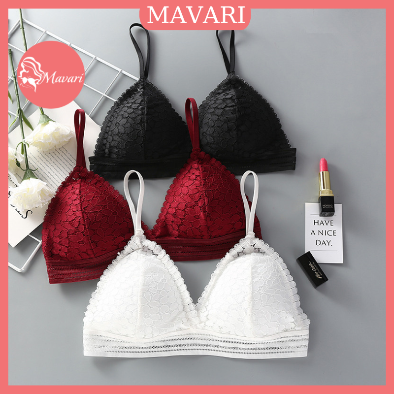 Áo ngực nữ ren hoa không gọng MAVARI - Bra ren 2 dây cài sau quyến rũ, mút mỏng B7313