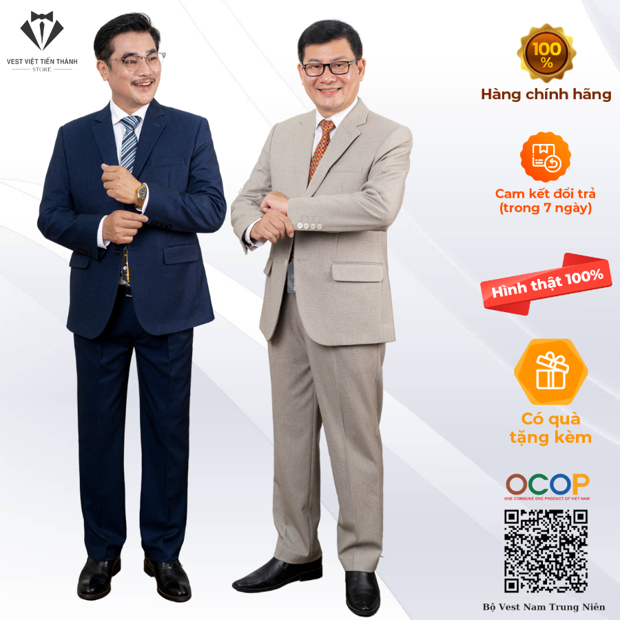 Bộ Vest Nam Trung Niên Cao Cấp Vest Việt Tiến Thành ( Khuyến Mại kỷ Niện 10 năm Thành Lập )