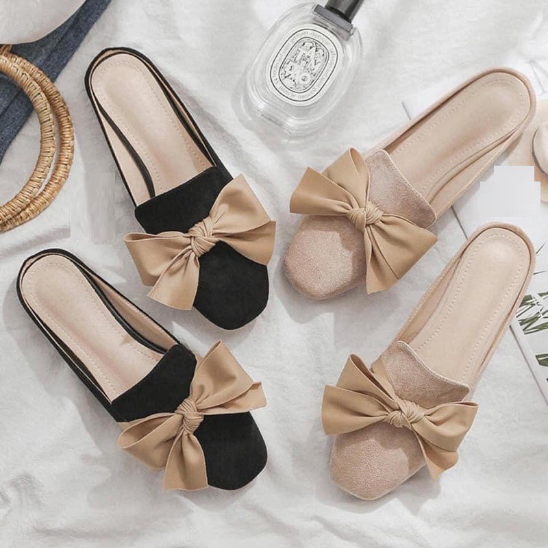 Giày sục mules nơ da lộn thời trang g15