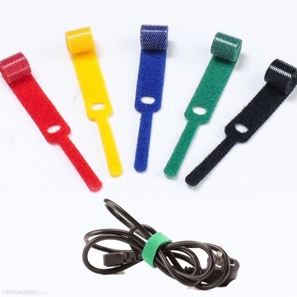 Combo 10 dây cột băng gai dính lưng (băng nhám) có lỗ xỏ giữ chống mất quấn gọn gàng cáp dây băng dính gai tái sử dụng nhiều lần