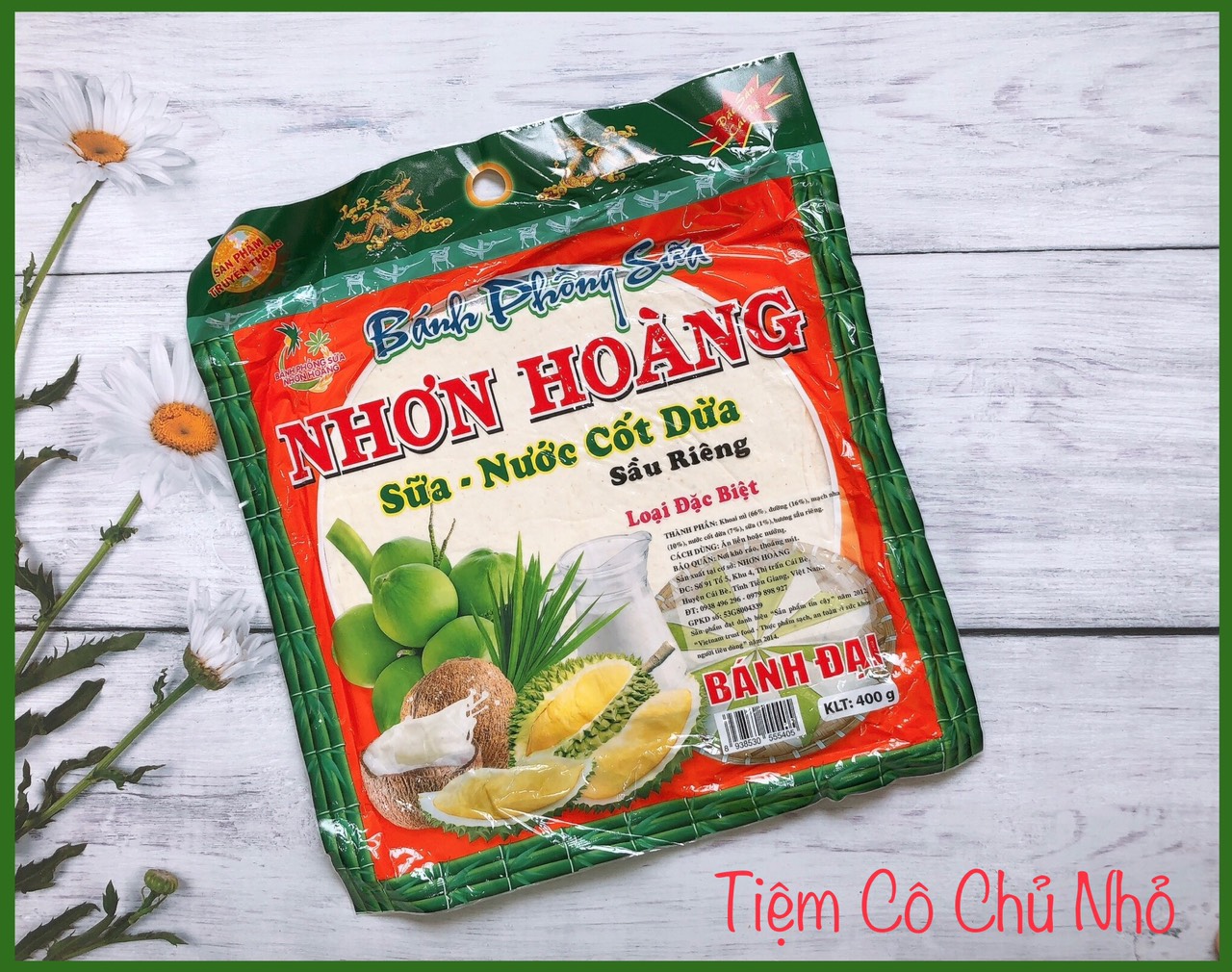 Gói 10 bánh phồng sữa sầu riêng Nhơn Hoàng 400gr