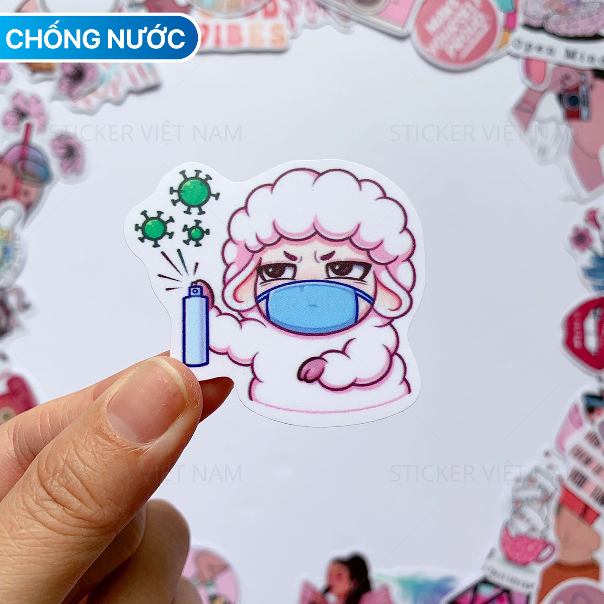 Tem dán màu HỒNG Siêu Dễ Thương - Pink stickers - Chất liệu PVC chất lượng cao chống nước, chống nắng - Kích thước 4-8cm - Decor tường tủ xe, trang trí nón bảo hiểm, laptop, đàn guitar, sổ tay - Sticker Việt Nam
