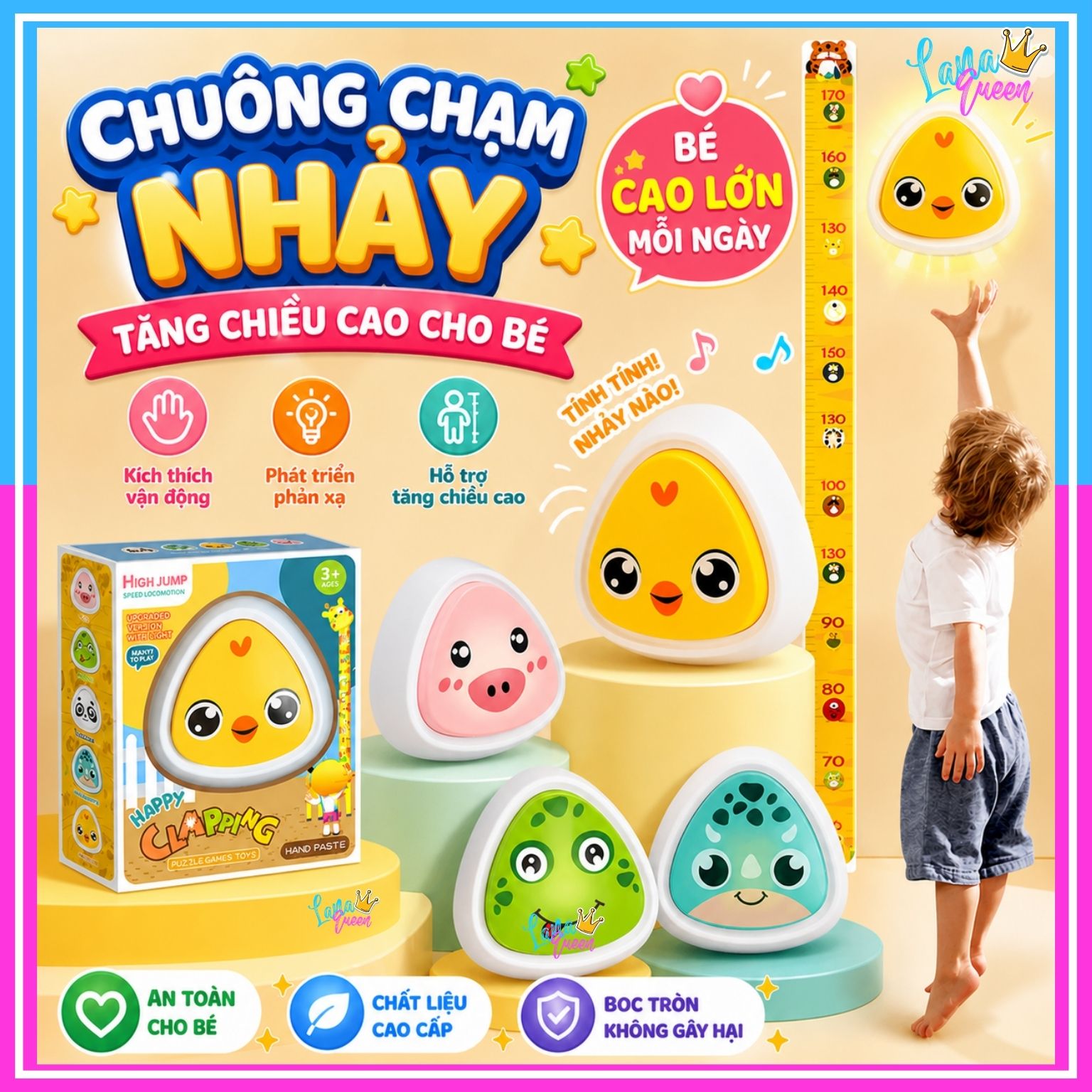 Bộ chuông chạm nhảy tăng chiều cao kèm giọng nói cổ vũ, bộ đồ chơi máy chuông bấm đập nhảy thử thách cho bé - LanaQueen