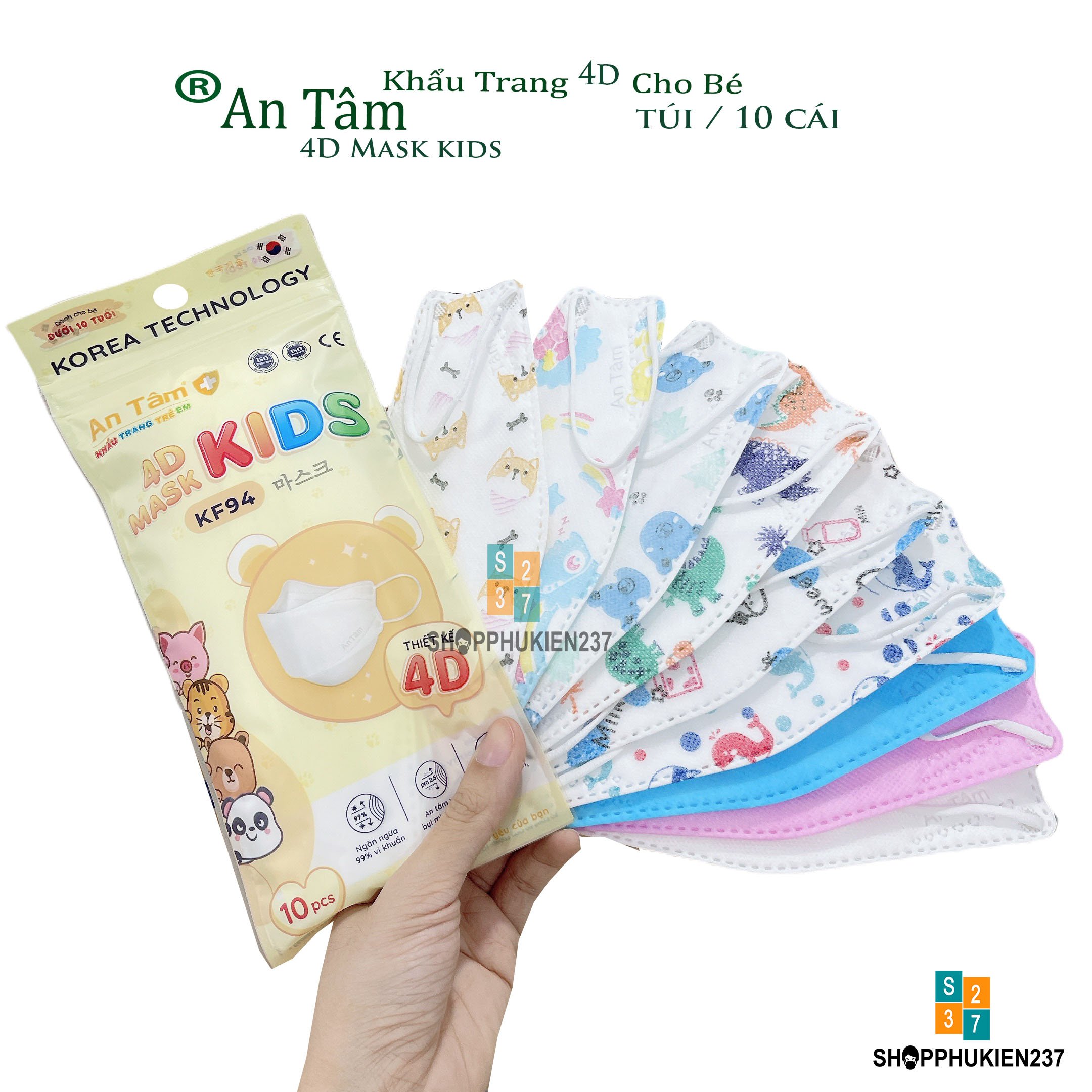 Combo 50 cái khẩu trang trẻ em kf94 an tâm cho bé hình hoạ tiết dễ thương