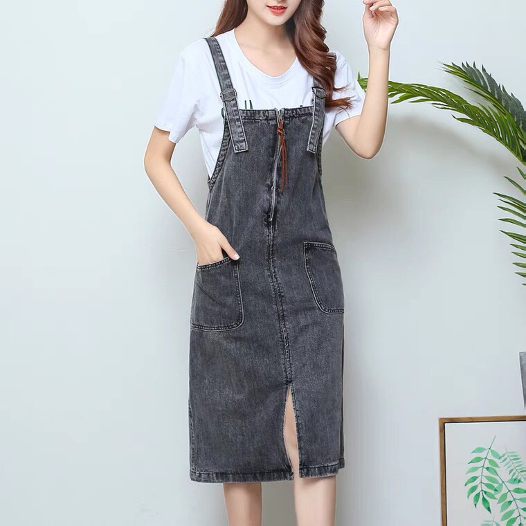 [HCM]VÁY YẾM JEANS DÀI CÓ XẺ GIỮA THỜI TRANG MÙA HEWF YV23