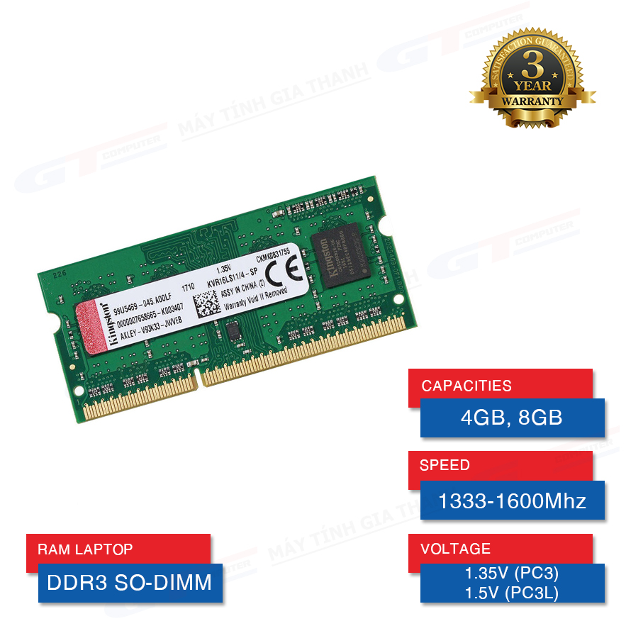 Ram Laptop DDR3, DDR3L 4GB - 8GB Bus 1333 - 1600Mhz Nhiều Hãng Bảo Hành 3 Năm