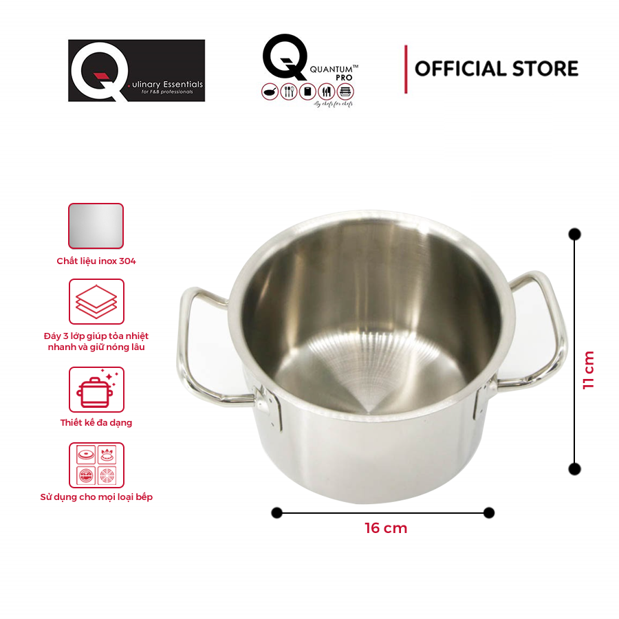 Nồi casserole inox quantum-pro 2l đường kính 16cm - không kèm nắp