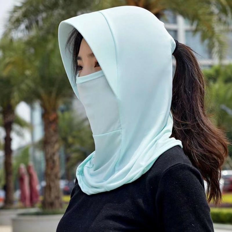 Mũ mùa hè, chống nắng, bụi mịn, tia UV, cực tím có VÀNH rộng trùm kín cổ che kín mặt thay khẩu trang vải thun lạnh thoáng mát - 4