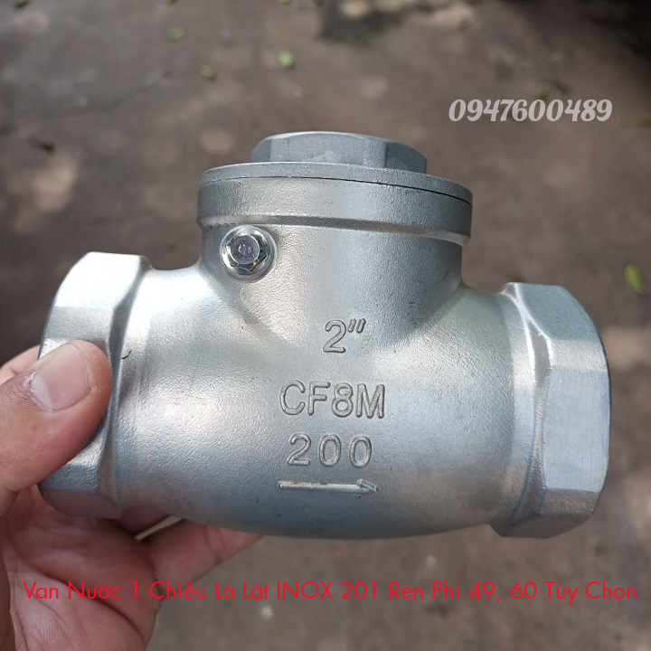 Van nước 1 chiều lá lật inox 201 ren phi 49, 60 tùy chọn