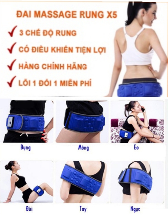 Đai massage bụng x5, đai masage giảm mỡ bụng, mông, đùi, tay, ngực, đai masage x5 giảm mỡ toàn thân 3 chế độ, có điều khiển tiện lợi
